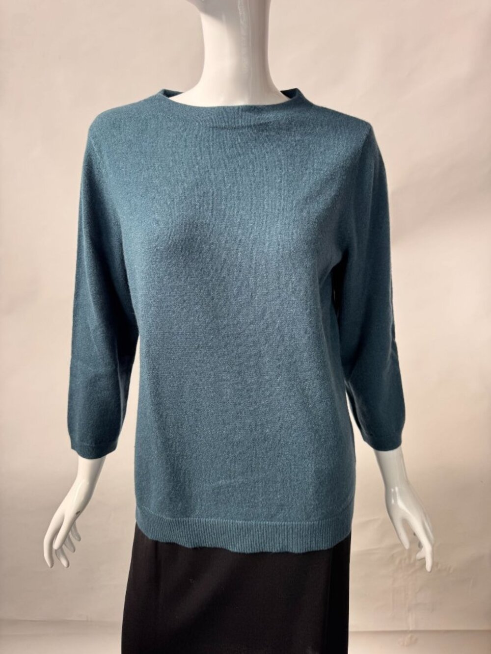 Talbots 100% Cashmere Teal 3/4 Sleeve Lightweight Sweater Womens Size L - Picture 11 of 16
